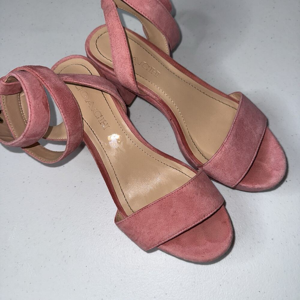Coach Women’s Serena Heel Sandal Pink Suede Size 6.5 - Picture 2 of 8